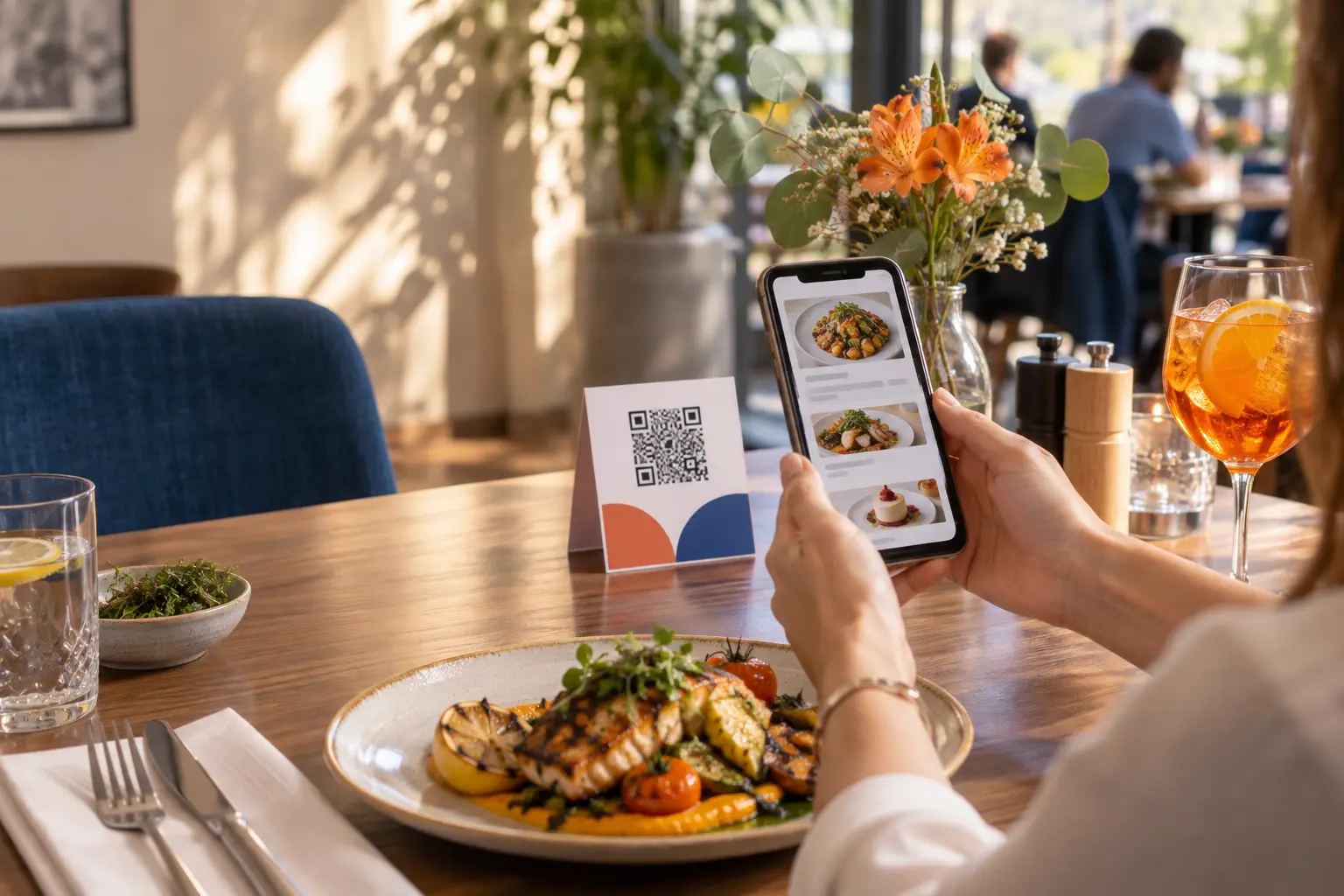 Гост разглежда дигитално меню чрез QR код
